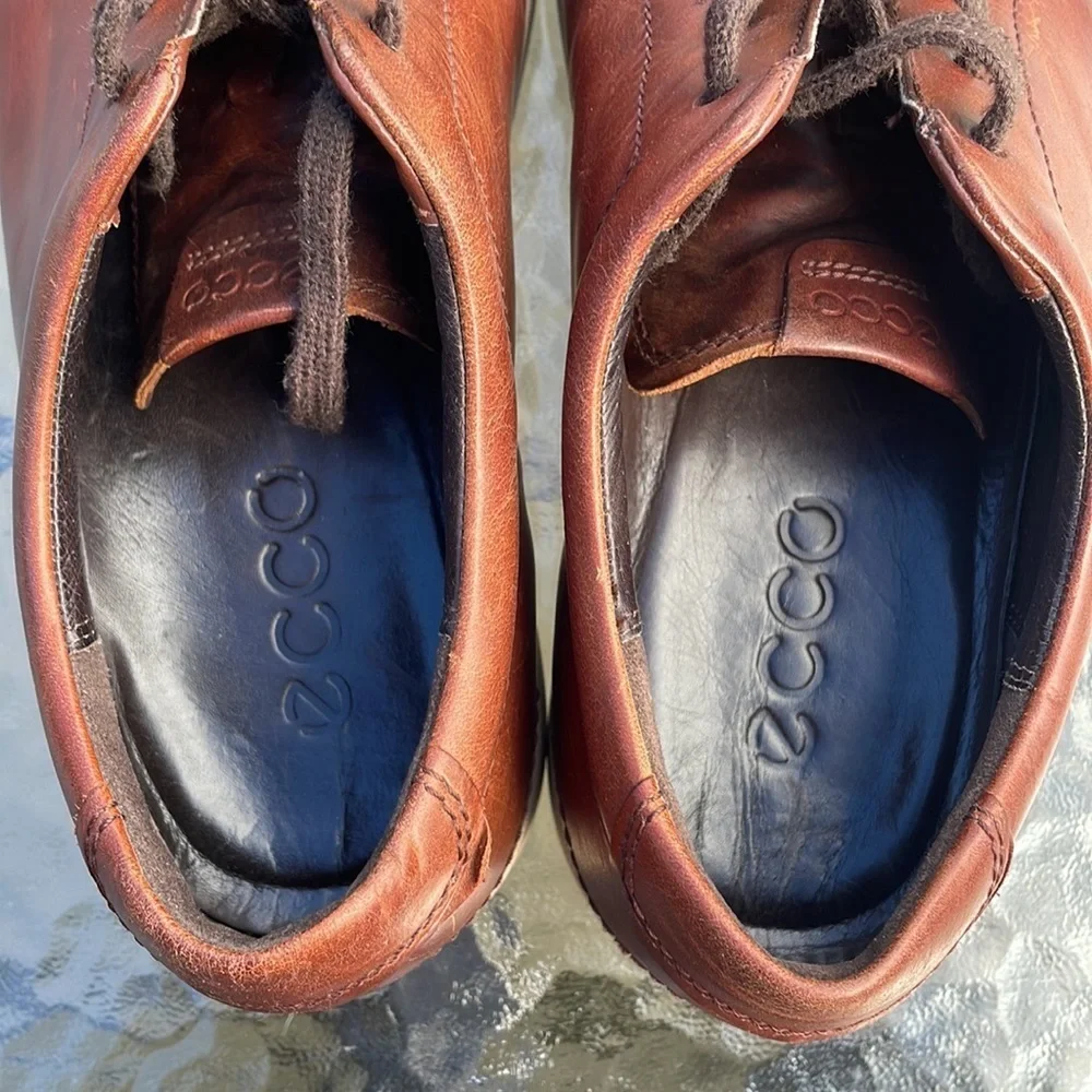 Mens Ecco Soft 7 Danish Design Brown Leather Sneakers Lace Up US Size12, EUR 46